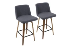 Tori Walnut And Blue Fabric Counter Stool Set Of 2