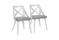 Ashton White Textured Wood And Light Grey Fabric Dining Chair Set Of 2