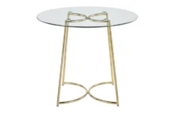 Emma Gold Steel With Clear Glass Top 35" Dining Table -Furniture Store 314432 gold metal dining table back 82