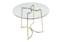 Emma Gold Steel With Clear Glass Top 35" Dining Table -Furniture Store 314432 gold metal dining table top 31