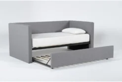 Emmerson II Grey Upholstered Full Daybed With Trundle -Furniture Store 317761 grey fabric daybed side 15