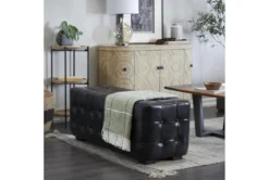 48" Black Leather & Teak Wood Bench -Furniture Store 320249 black wood bench room 85