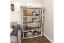64" Brown Wood Farmhouse Shelving Unit -Furniture Store 320262 brown mdf bookcase room 90