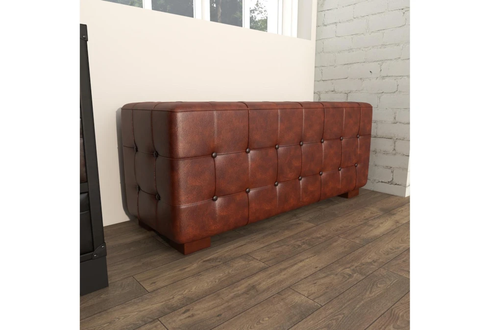 48" Brown Leather & Teak Wood Bench 10 48" Brown Leather & Teak Wood Bench - Image 8