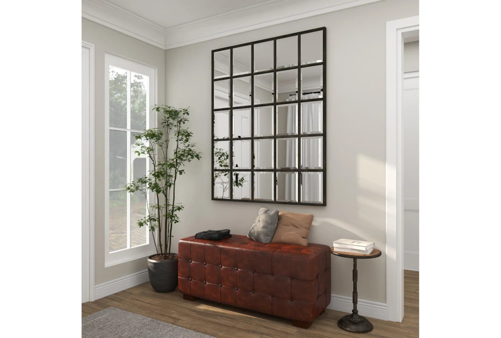 48" Brown Leather & Teak Wood Bench 14 48" Brown Leather & Teak Wood Bench - Image 12