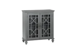 34" Antique Grey Wood Accent Cabinet With Glass + Wood Doors