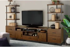 Don 69" Mid-Century Modern Bookcase With Drawers -Furniture Store 320674 brown wood bookcase room 85