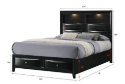 Faron Black King Bookcase Bed With Storage & LED Lighting -Furniture Store 321478 black mdf bed detail 44