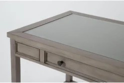 Saybrook 3 Piece Office Set With 54" Writing Desk, 75" Bookcase + File Cabinet -Furniture Store 322380 grey wood writing desk detail 45