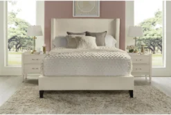 Alena Beige Queen Upholstered Shelter Bed -Furniture Store 322638 beige fabric bed room 85