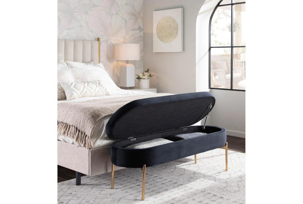 48" Black Velvet + Gold Metal Legs Storage Bench 12 48" Black Velvet + Gold Metal Legs Storage Bench - Image 10