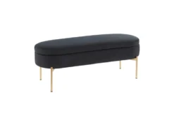 48" Black Velvet + Gold Metal Legs Storage Bench