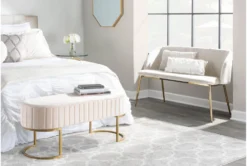 46" Cream Velvet Bench With Gold Metal Legs -Furniture Store 326547 white velvet bench room 85