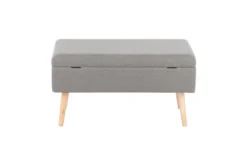 31" Grey Storage Bench With Natural Wood Legs -Furniture Store 326554 grey polyester bench back 83